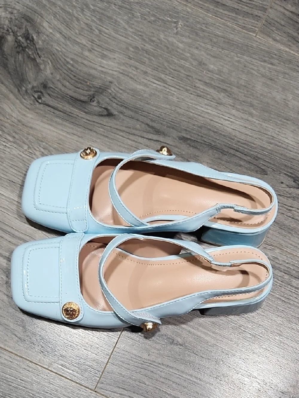 Powder Blue Patent Leather Kailee Slingback Mary Jane Sandals